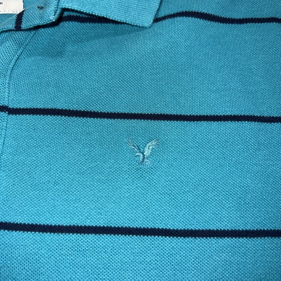 American Eagle Polo Shirt Women's Medium Blue Striped Embroidered Short Sleeve - Picture 2 of 5